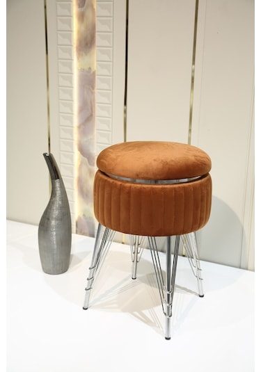 Bianco Metal Ayaklı Puflu Zigon Sehpa Krom Turuncu Chrome Orange