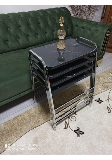 Zigon Sehpa Tepsi Zigon Model Nikelaj Kaplama Metal Ayaklı Siyah (540935632)