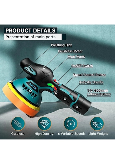 Orbital 2x Batarya 6 Devir Set Kablosuz Akülü Lityum Polisaj Makinesi