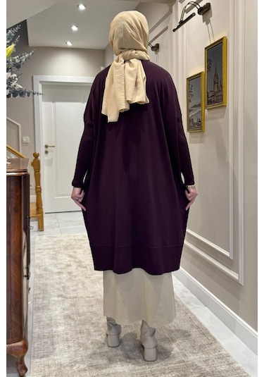 Rabia Şamlı Melda Triko Tunik Mürdüm Çok Renkli