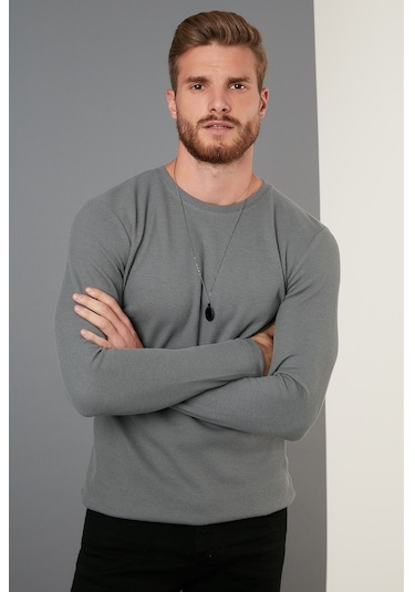 Buratti Pamuklu Bisiklet Yaka Slim Fit Basic Erkek Sweat 5905073 Açık Haki