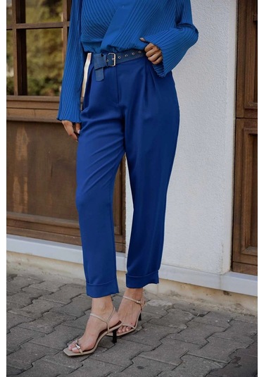 Kadın Yüksek Bel Pileli Pantolon Frn2000 Saks