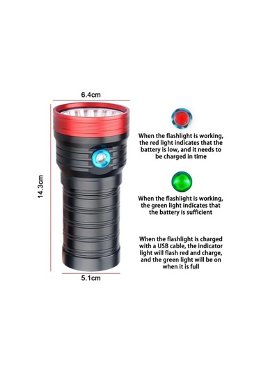 Sones 3 Vites, Db18 18xt6, Işık Akısı: 5400lm Led El Feneri, Pilsiz Kırmızı - Siyah