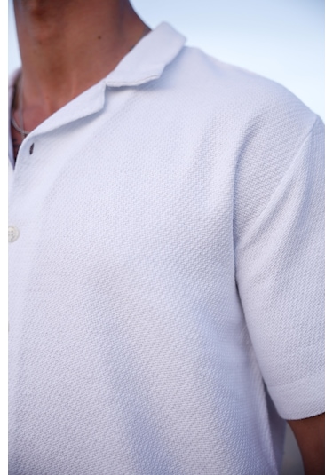 Beyaz Renk Gömlek Şort Erkek Keten Takım-1765 Beyaz