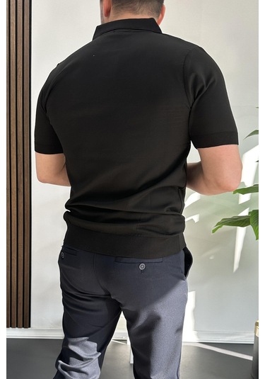 Erkek Açık Yaka Çizgli Tişört Siyah Edw236 Siyah