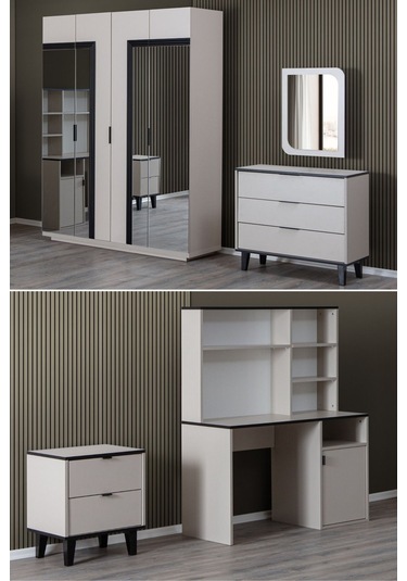 Vegnum Genç Odası Takımı - Vegnum 4 Kapaklı Dolap, Bali Çalışma Masası, Şifonyer, Komodin Çok Renkli