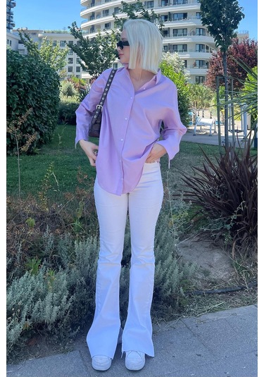 Madmext Mad Girls Lila Oversize Gömlek Mg1369-lila Lila