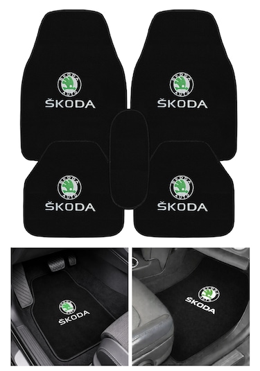 Skoda Uyumlu Nakış İşlemeli 5 Li Oto Halı Paspas Seti