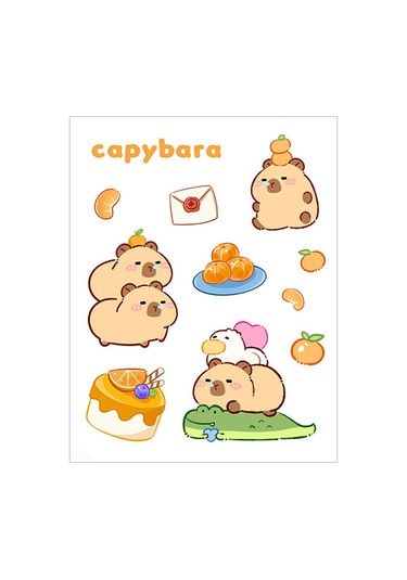 Symbee Kahve Tonlu Kapybara Desenli Pet Stickerler - Öğrencilik Ve Dıy İçin Su Geçirmez 10 Adet Karton Sticker Seti