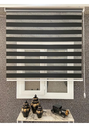 Ithal Bambu Siyah Zebra Stor Perde Eteği Düz 1.kalite Alüminyum Kasa Metal Ayak Siyah