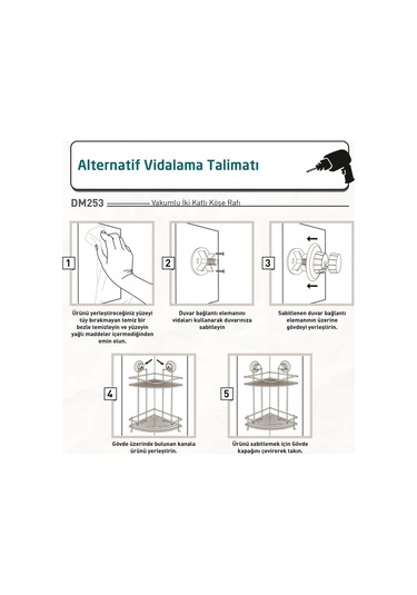 Banyo Köşe Rafı Vakumlu Paslanmaz 2 Katlı Kancalı Siyah Siyah