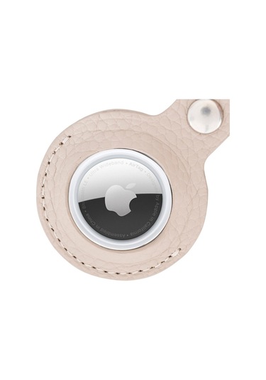 Apple Airtag Uyumlu Deri Anahtarlık, Bej Renk