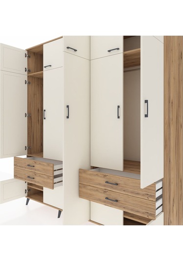 Kronos Dolap 12 Raflı 4 Çekmeceli 2 Askılı 220x59x243 Çam-aytaşı/çam Aytası/atlas Çam