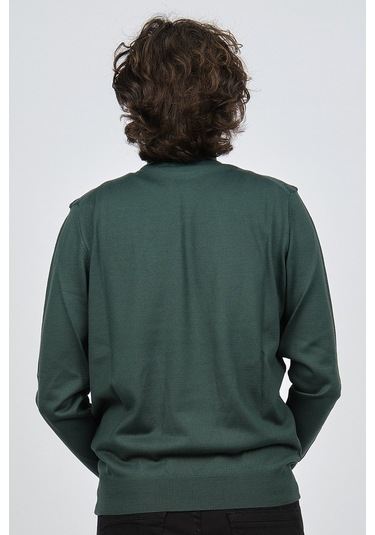 Pave Erkek Yarım Balıkçı Desenli Yün Kazak 4537210 Yeşil Yeşil