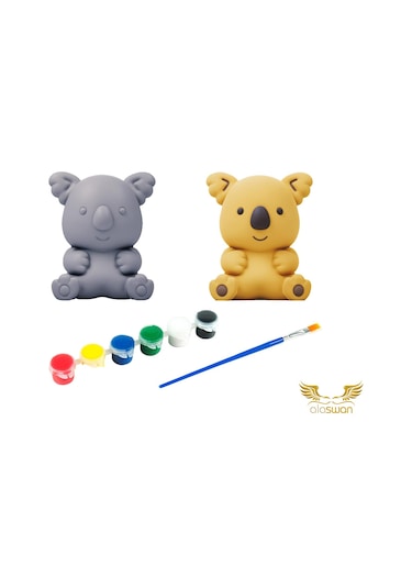 Koala Kendi Biblonu Kendin Boya Seti - 3 Boyutlu Sevimli Biblolar + 5 Akrilik Boya Ve Fırça Seti 1 Adet