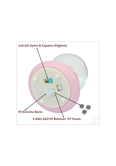 Uçuşan Yıldızlı,7,5cm X 4,5cm Led Işıklı Astronot Küre - Pembe
