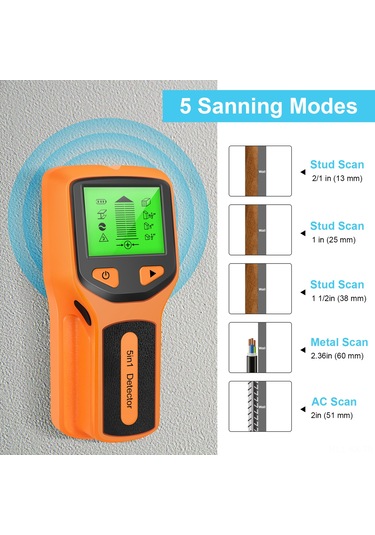 Kangvka 5-fonksiyonlu Duvar Tarayıcı: Ahşap, Metal Ve Ac Akım Tespiti, Yüksek Kaliteli Lcd Ekranlı, Turuncu Turuncu