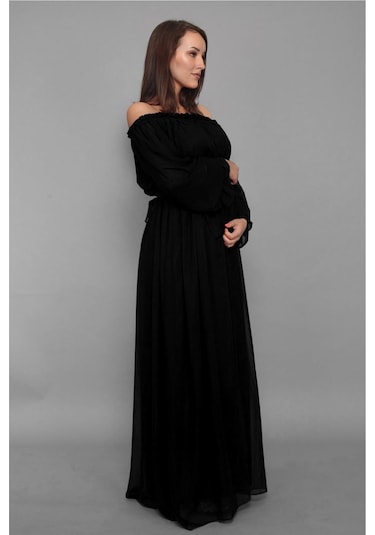 Modalabio Moda Labio-Babyshower Dökümlü Hamile Elbisesi Siyah
