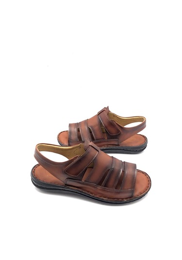 Umut Tam Ortopedik Hafif Hakiki Deri Taba Erkek Sandalet Taba
