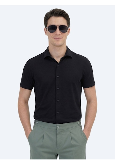 Siyah Düz Regular Fit Casual Gömlek Siyah