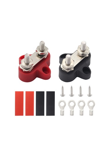 Youtek M6 Çift Somunlu Bakırlı Akım Terminali - Dc 48v 80a, Kırmızı-siyah, 4 Bağlantı Ve 4 Isı Kontraktörlü Set