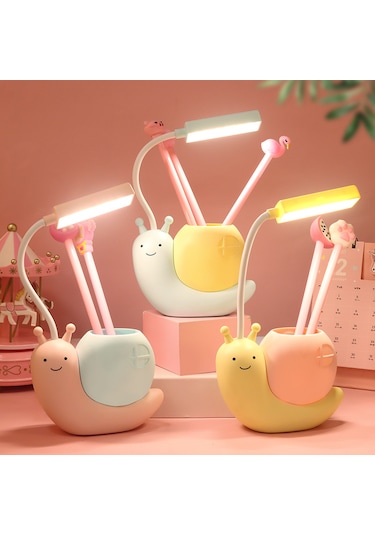 Karikatür Şarj Edilebilir Led Göz Koruma Masa Lambası - Pembe