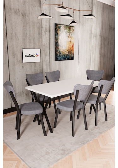 Elma 6 Kişilik Mutfak Yemek Masa Takımı Gri