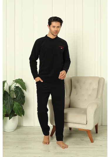 Erkek Manşetli Kışlık Polar Pijama Takımı 2267p Lacivert