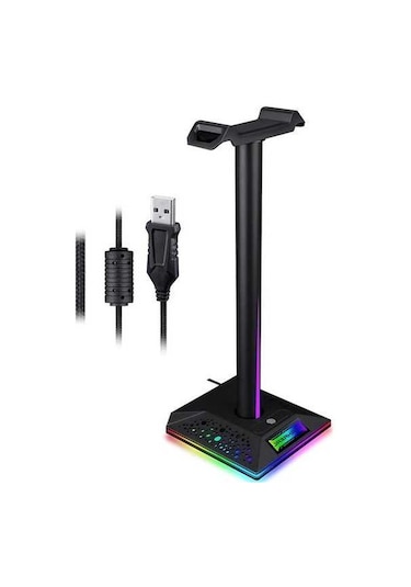 Fastbuy Rgb Işık Kulaklık Tutucu, Usb Genişletme, 3.5mm Jack, Siyah Abs-alüminyum, Ayrılabilir Tasarım