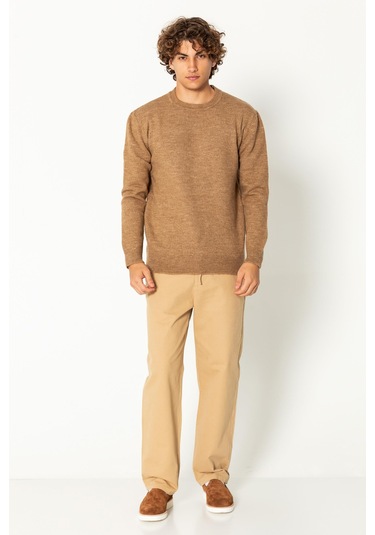 Erkek Kaşmir Dokulu Bisiklet Yaka Şık Triko Kazak Camel