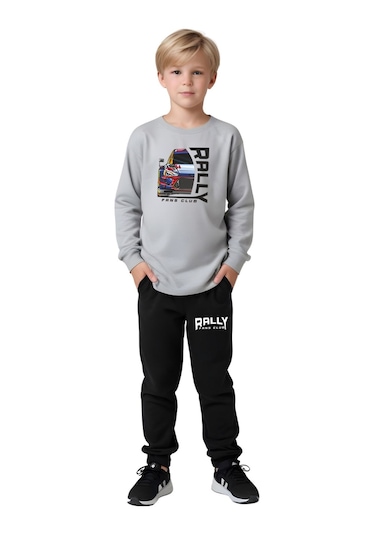 2li Erkek Çocuk Baskılı Sıfır Yaka Mevslimlik Alt-üst Takım Kırmızı - Gri