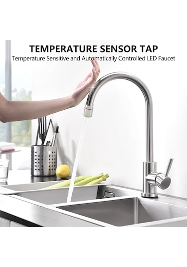 Xurunkeji Üç Renkli Led Sıcaklık Sensörü Sprey Musluk Su Musluğu GÜMÜŞ