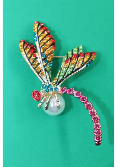 Yusufçuk Broş. Kristal Taşlı İncili Yusufçuk Yaka İğnesi Broş. Kadın Broş. Broş. Erkek Broş. Unisex. Çok Renkli