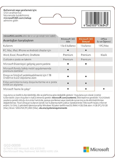 Microsoft 365 Bireysel Türkçe - Kutu Lisans 1 Yıl (561279339)