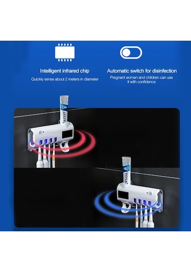 Sones Ultraviyole Diş Fırçası Sterilizatörü Banyo Duvara Monte Diş Fırçası Tutucu Siyah Diğer