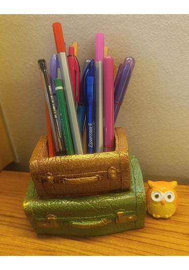 Artepieza Vintage Çift Bavul Saksı- Masaüstü Düzenleyici- Dekoratif Bavul Kalemlik Yeşil-kahve 12 8 1 Adet