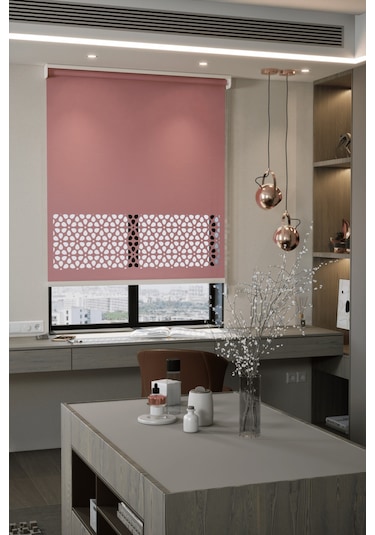 Lazer Kesim Mat Stor Perde, Lazer Kesimli Modern Serisi, M-4006 Gül Kurusu Renk Gül Kurusu