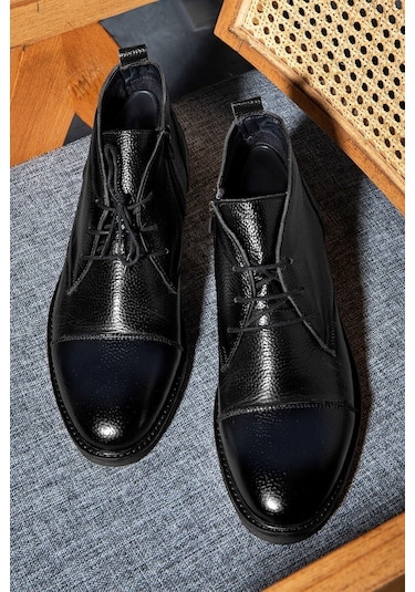 Birmingham Hakiki Deri Bağcıklı Fermuarlı Kaydırmaz Taban Günlük Bot Lacivert