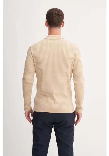 Cazador Premium Slim Fit Viskon Karışımlı Polo Yaka Bej Erkek Kazak 33210 Bej