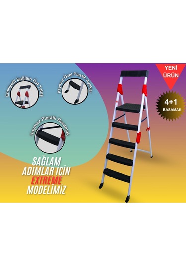 Homtiva 4+1 Extreme Merdiven Beyaz-kırmızı