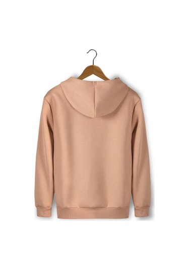 Unisex Kahve Göğsü Logo Baskılı Kalın Üç Iplik Şardonlu Kapüşonlu Hoodie Sweatshirt Kahve