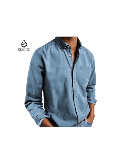 Erkek Gömleği Uzun Kollu Yakalı Erkek Gömleği Açik Mavi