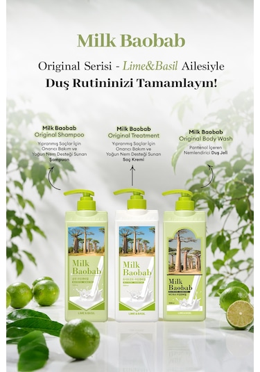 Yıpranmış Saçları Onaran Yoğun Nemlendirici Şampuan Mılk Baobab Original Shampoo Lime & Basil