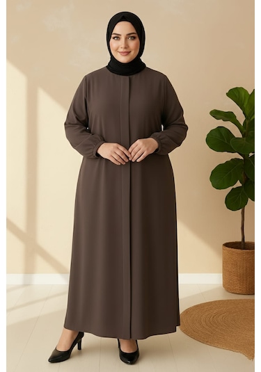 Medine İpeği Mevlana Kesim Cepli Kuşaklı Bol Büyük Beden Ferace Vizon