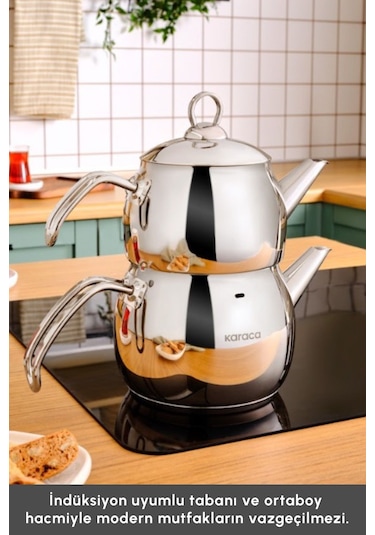 Karaca  Belinay İndüksiyon Tabanlı Midi Metal Çaydanlık Takımı