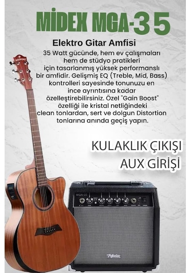 Maxword M450-EQ-AMP Profesyonel Masif Ağaç Amfili Elektro Akustik Gitar Seti üst Segment