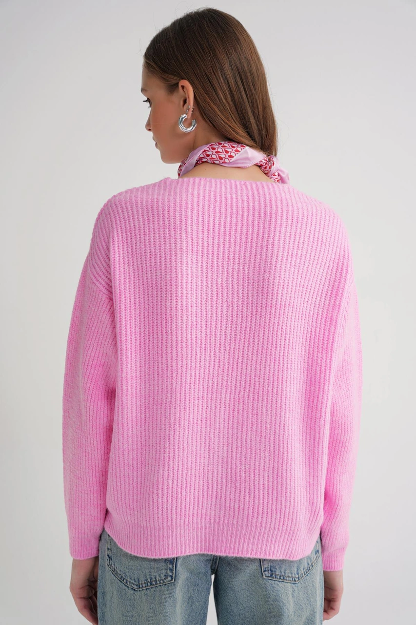 Mixray 6943 Kadın V Yaka Selanik Hırka Pembe