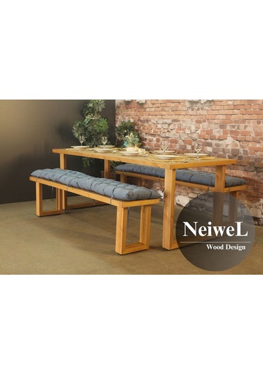 Neiwel Loen Doğal Ahşap Banklı Yemek Masası Takımı-80-260 Takım Açık Ceviz