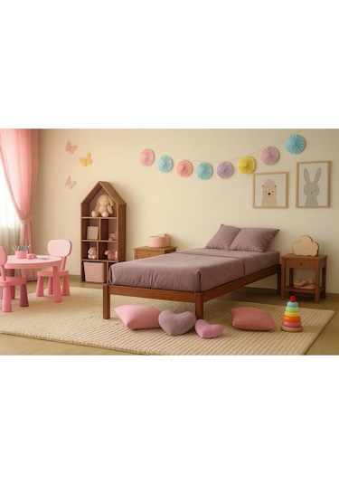 Doğal Masif Ahşap Butik Karyola Ceviz Renk Başlıksız 90x190