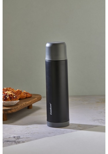 Cooker 0.50 Lt Paslanmaz Çelik Termos - 12 Saat Sıcak 24 Saat Soğuk - Kamp, Outdoor, Piknik, Ofis, Otel, Kafe, Okul, Seyahat Siyah